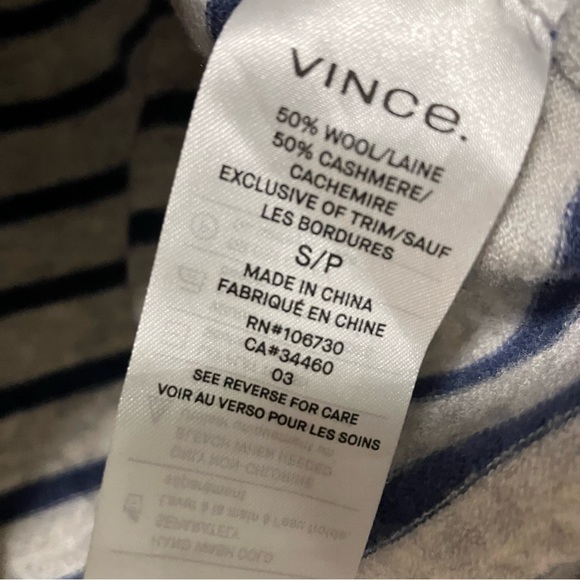 Vince Wool Cashmere Blend 50% Grey Blue Striped Sweater - Picture 3 of 4